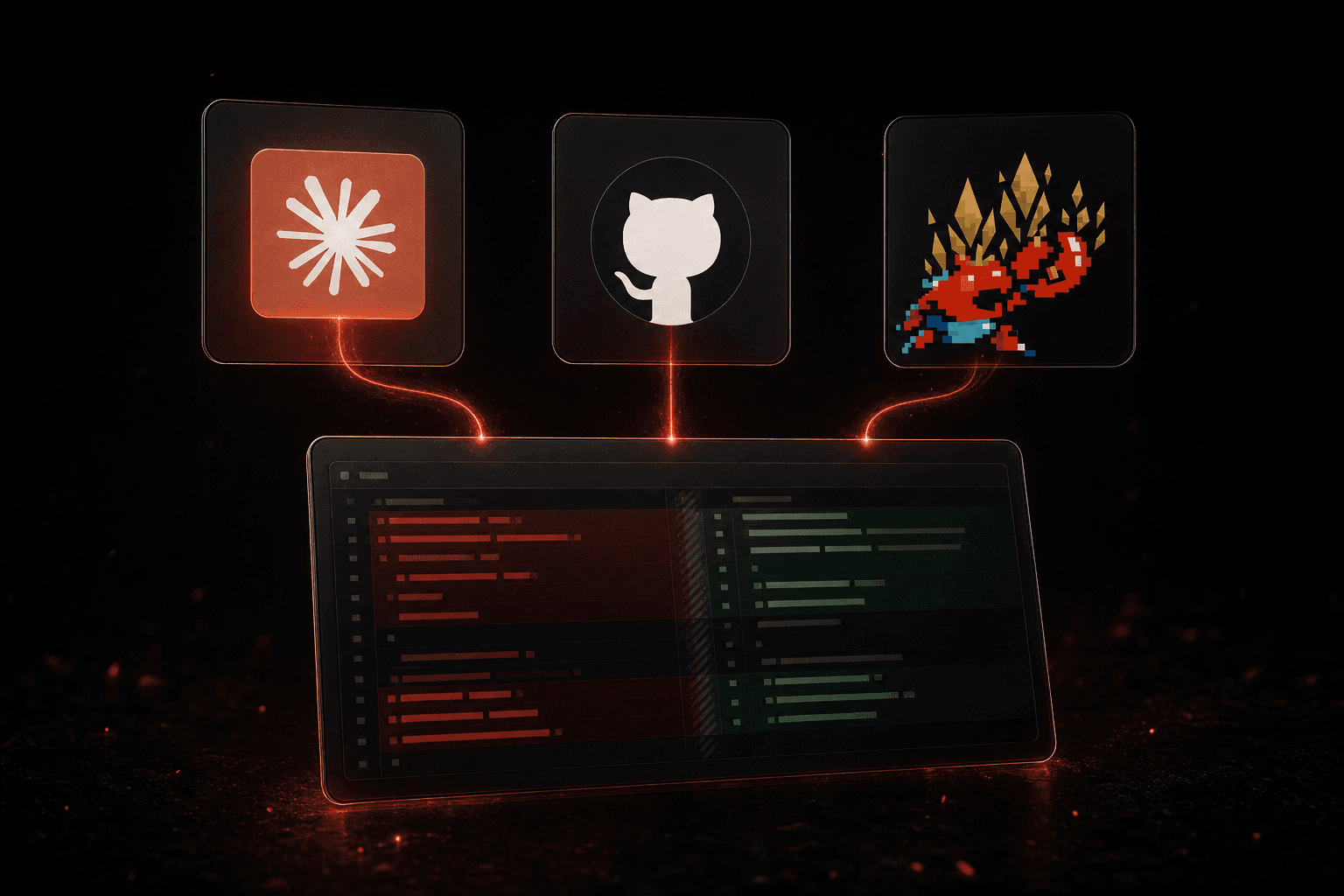 which AI model should you point your coding agent at. Dark editorial illustration.